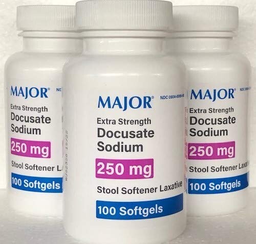 Major Docusate Sodium 250 mg Softgels Stool Softener 100ct -3 Pack -Exp 07-2025