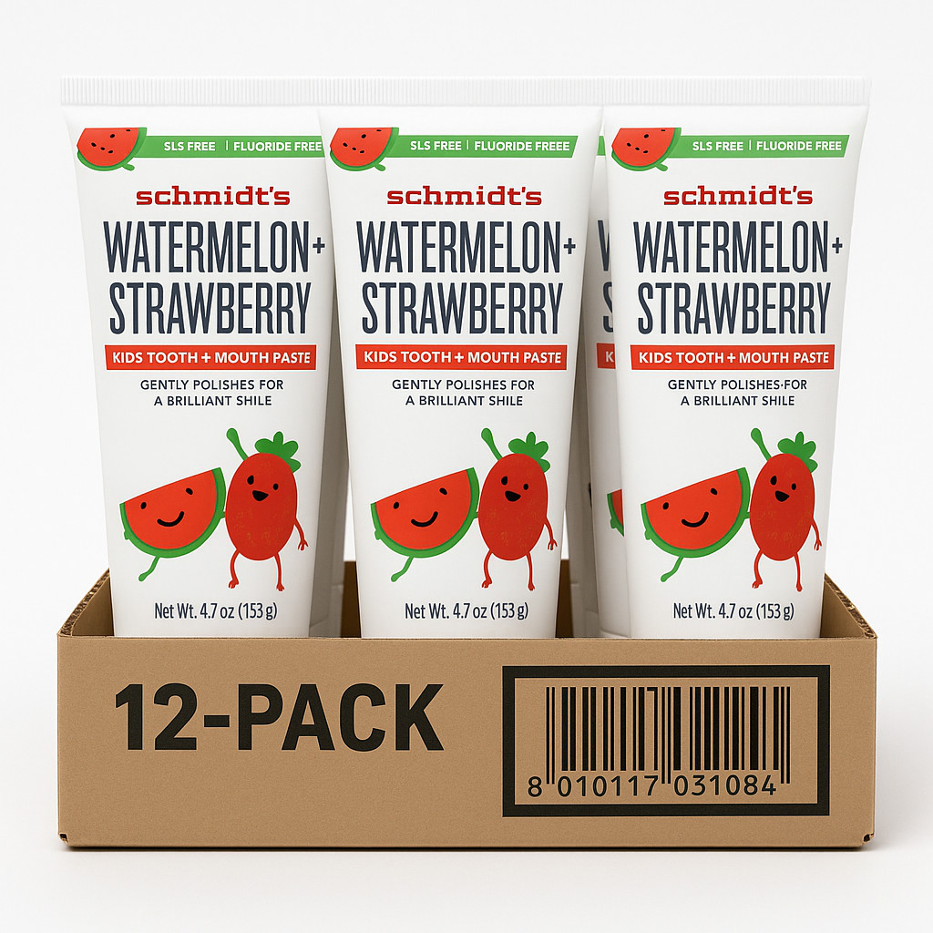 Schmidt’s Children’s Toothpaste, Watermelon + Strawberry, 4.7 Oz (12 Pack)
