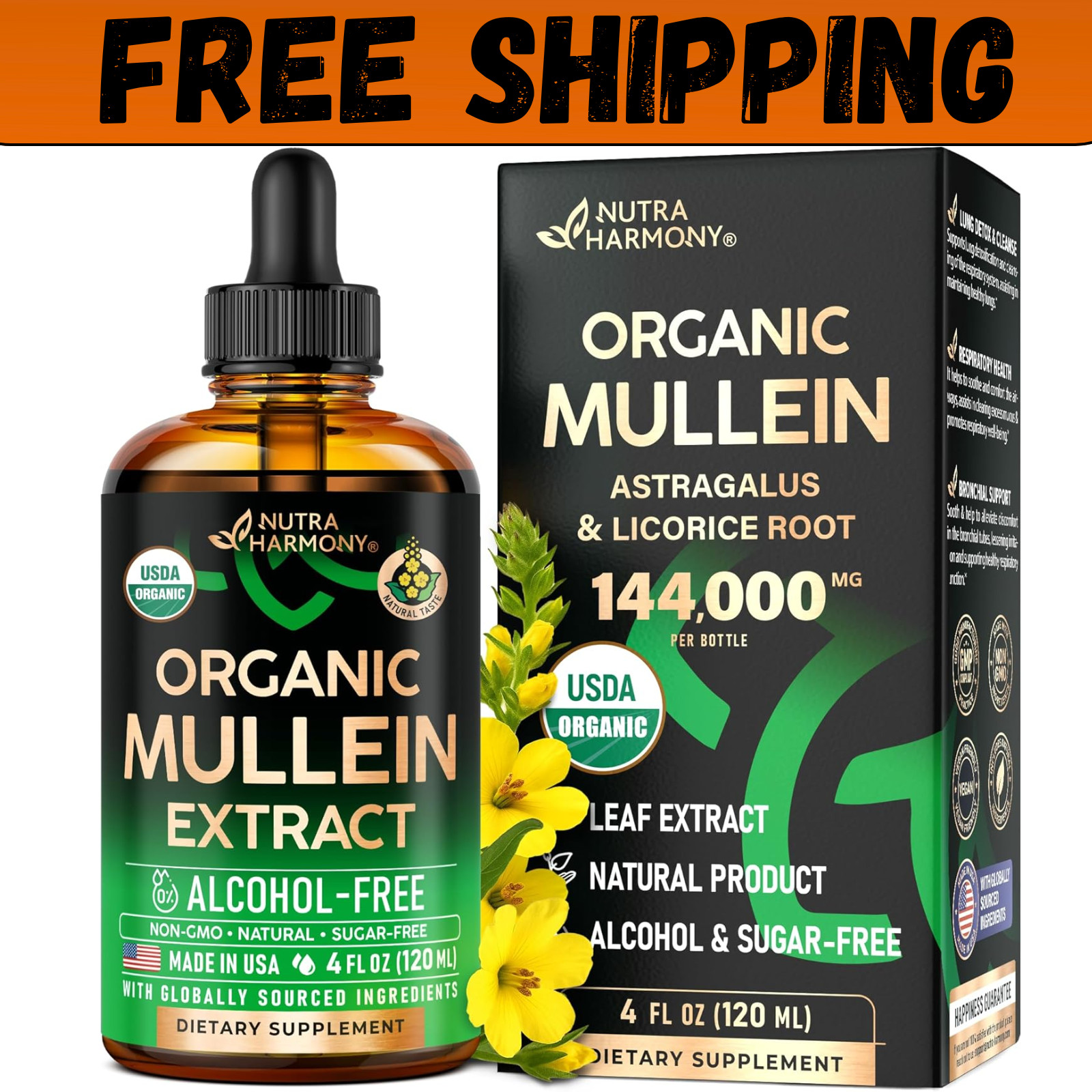 Mullein Drops for Lungs – USDA Organic Liquid – Mullein Leaf Extract Supplement