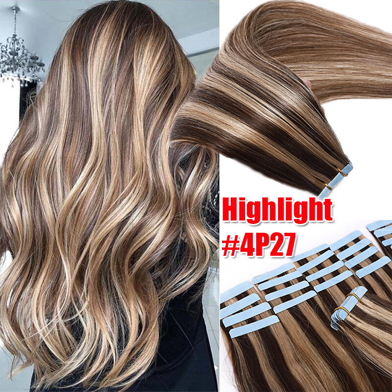 Thick 200g 80pcs Tape In Remy Human Hair Extensions Skin Weft FULL HEAD BROWN SE