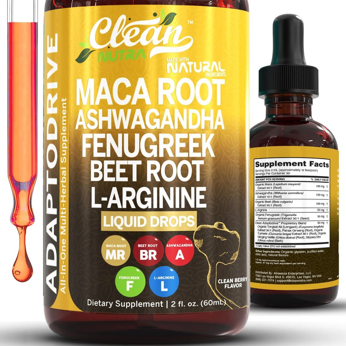 Clean Nutra Root Maca Liquid Drops Herbal Blend Health Support for Men Women