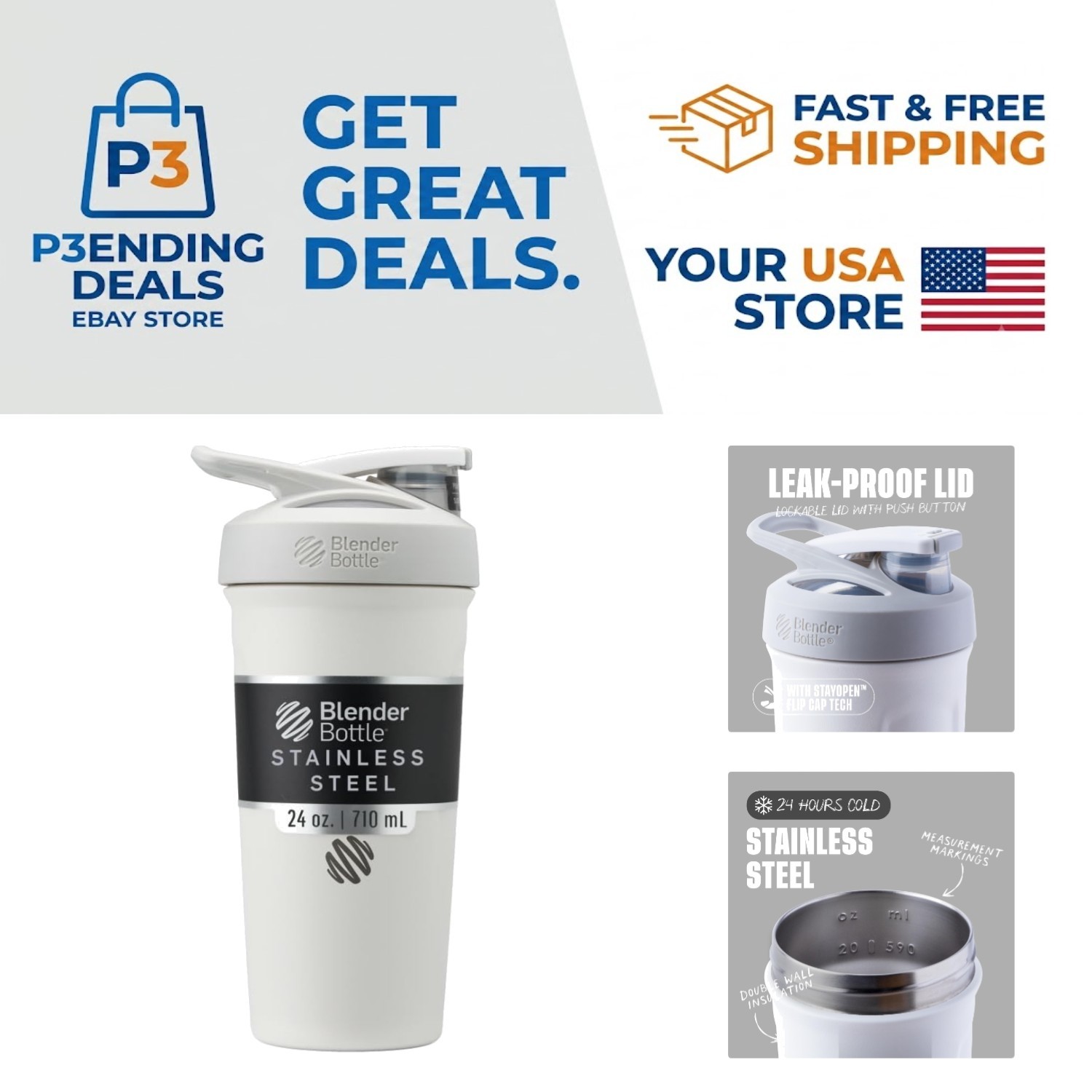 BPA-Free 24-Ounce Insulated Shaker Cup with Blender Ball – Perfect for Smoothies
