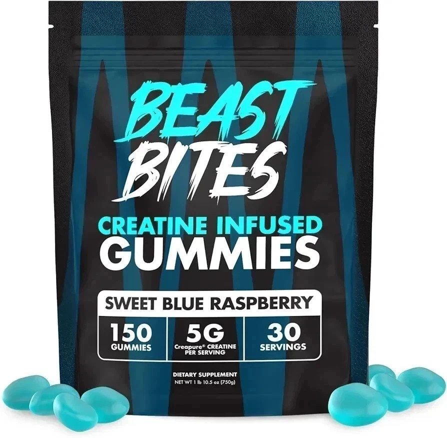 NEW Beast Bites Creatine Gummies Blue Raspberry 150ct FREE SHIPPING GOOD-+-
