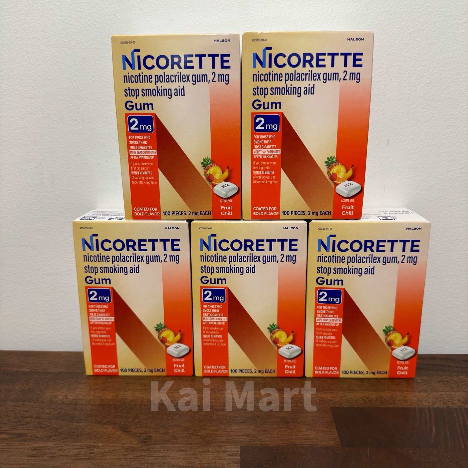 LOT OF 5 – Nicorette 2mg Nicotine Gum Fruit Chill 100 Pieces 09/28 – SHIPS TODAY