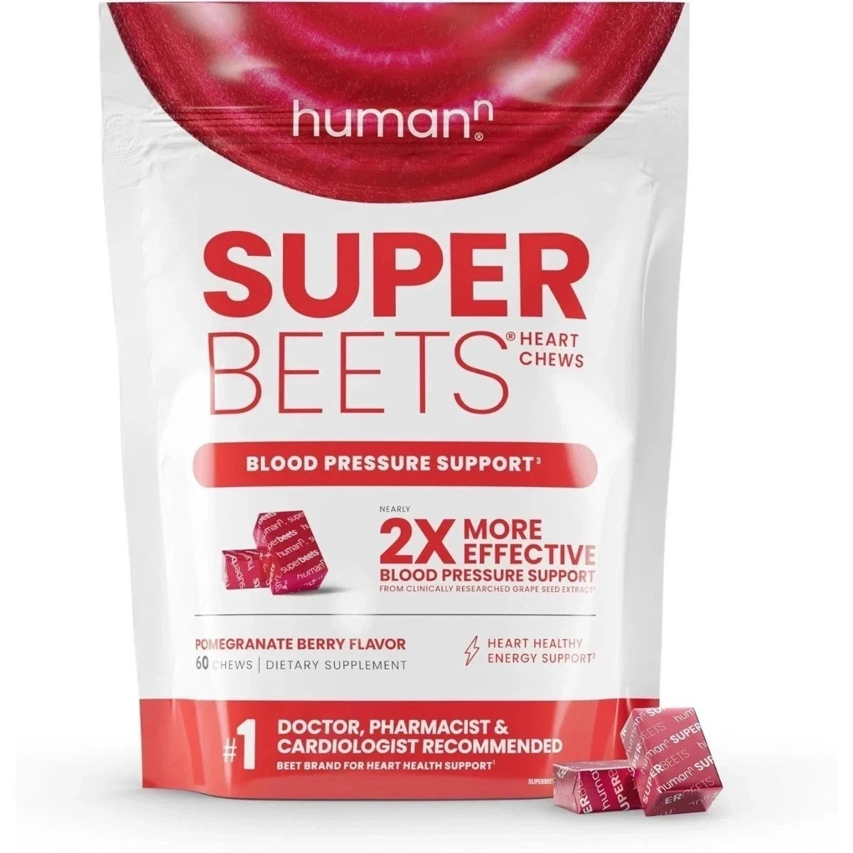 Humann SuperBeets Chews – Nitric Oxide Booster, Blood Pressure Support, 60 Count