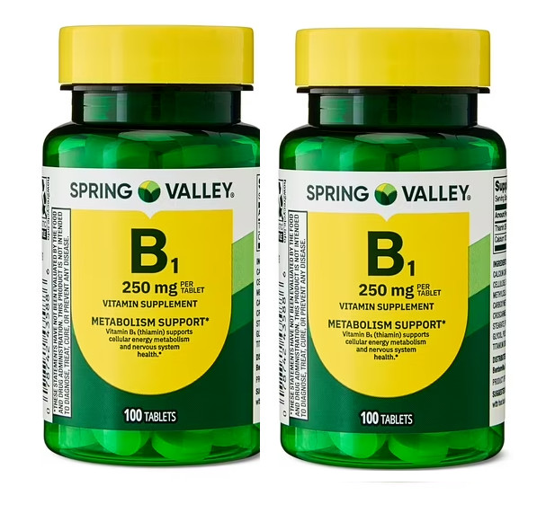 Spring Valley Vitamin B1 Supplement Tablets for Metabolism Support, 250 mg, 100