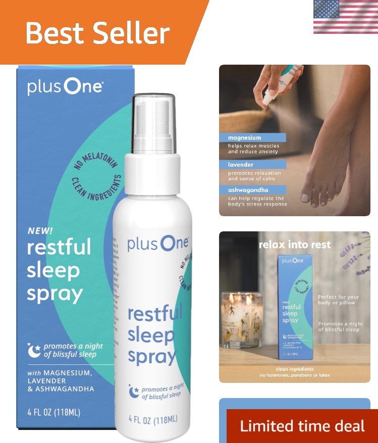 Plus One Blissful Sleep Spray – Lavender & Ashwagandha, 4 Fl Oz Relaxation Aid
