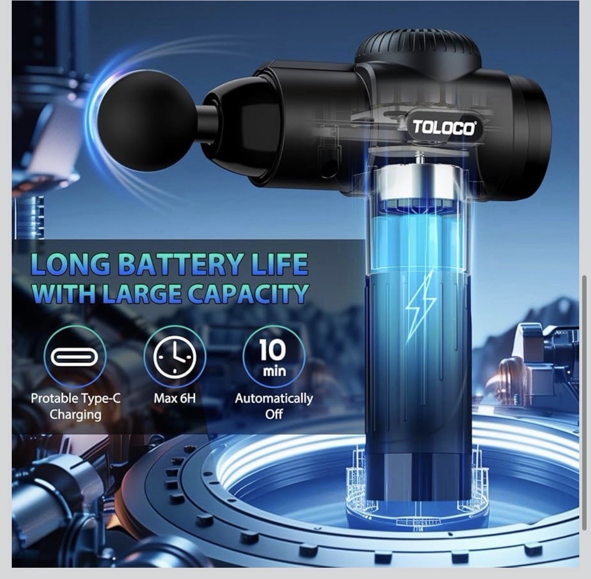TOLOCO Deep Tissue Massage Gun for Muscle Pain Relief Quiet Percussion Massager