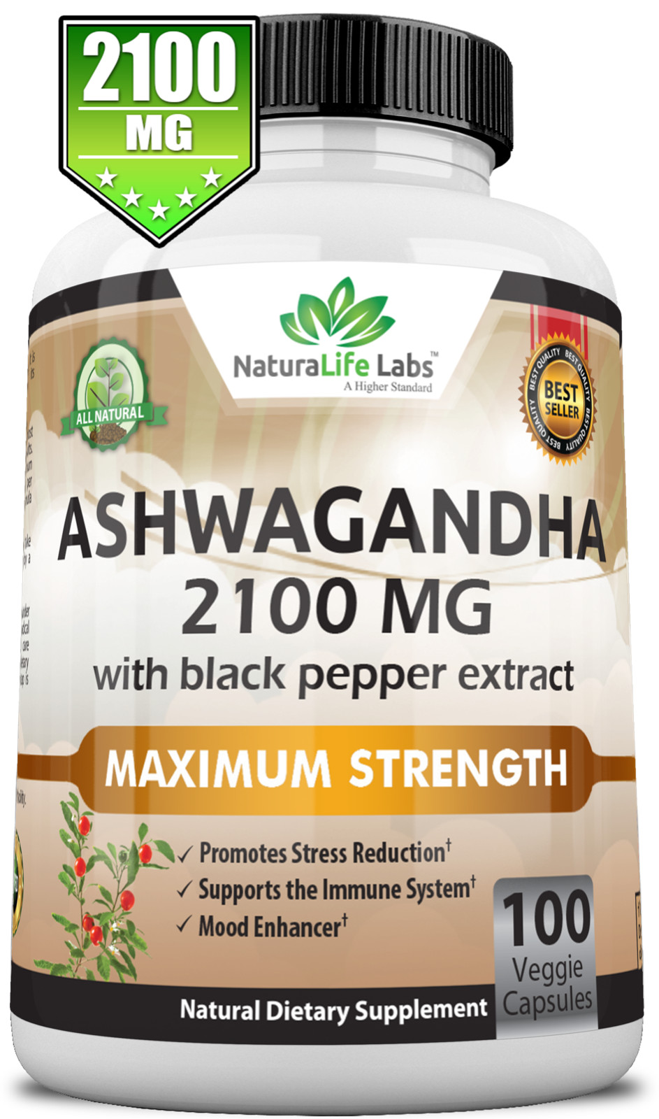 Organic Ashwagandha 2100mg – 100 vegan capsules 100% Pure Organic