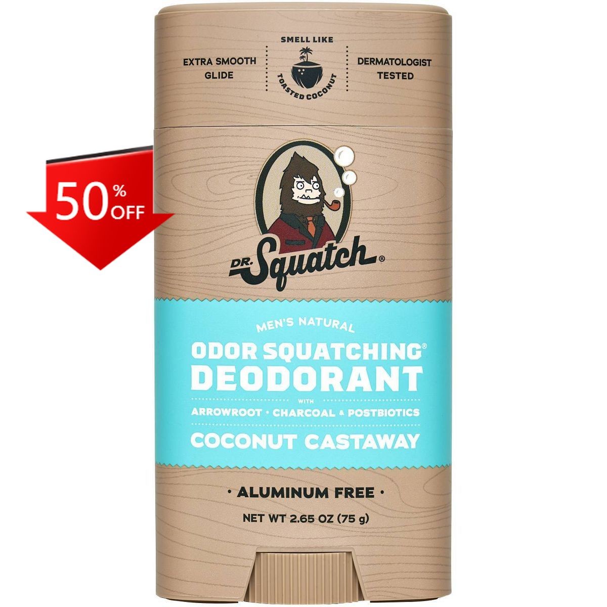 DR. SQUATCH Men’s Natural Solid Deodorant Coconut Castaway- Aluminum-Free 2.65oz