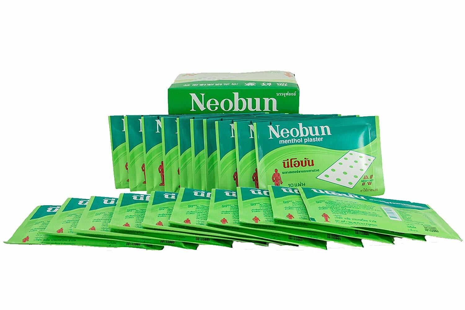 Neobun Menthol Plaster Relief Back Body Joint Muscle Pain Ache – 20 Packs