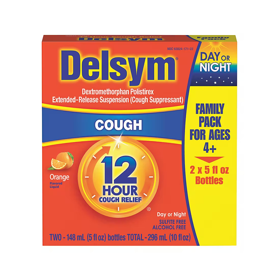 Delsym Adult 12 hour Cough Relief Medicine Orange Flavor 5 Fl Oz – PACK OF 2