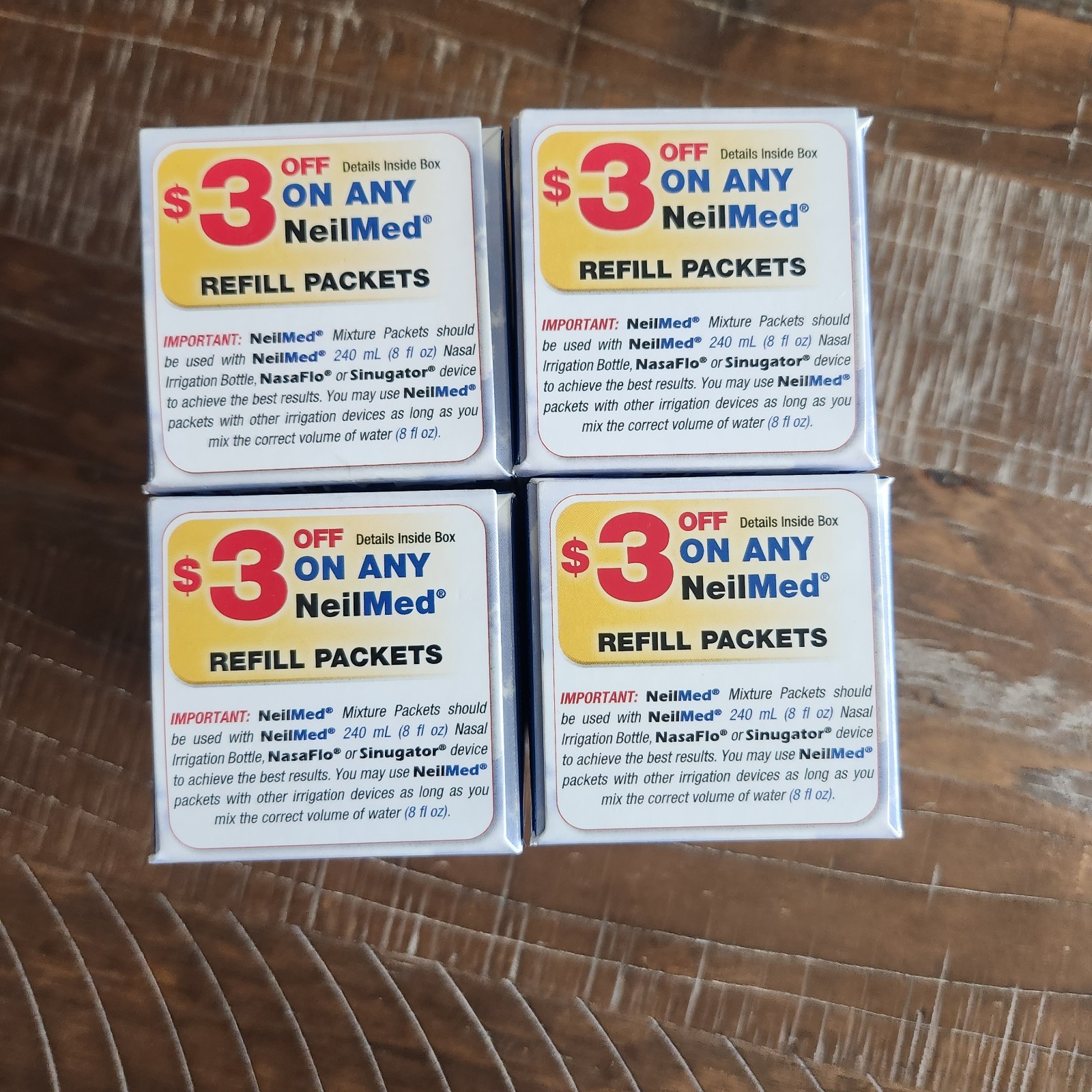 LOT OF 4 NeilMed Sinus Rinse Bottle 8 OZ + Saline Packet Sinus Relief EXP2029