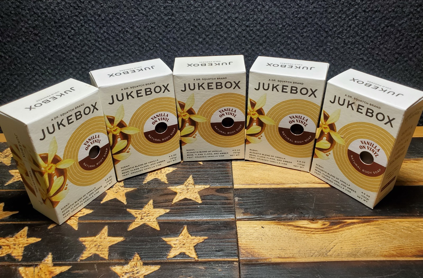 (LOT OF 5) Jukebox VANILLA ON VINYL Natural Body Bar SOAPS | a DR SQUATCH Brand