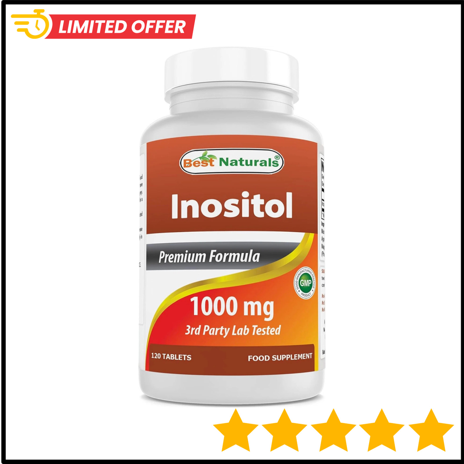 Best Naturals Inositol 1000 mg 120 Tablets – Also Called Vitamin B8