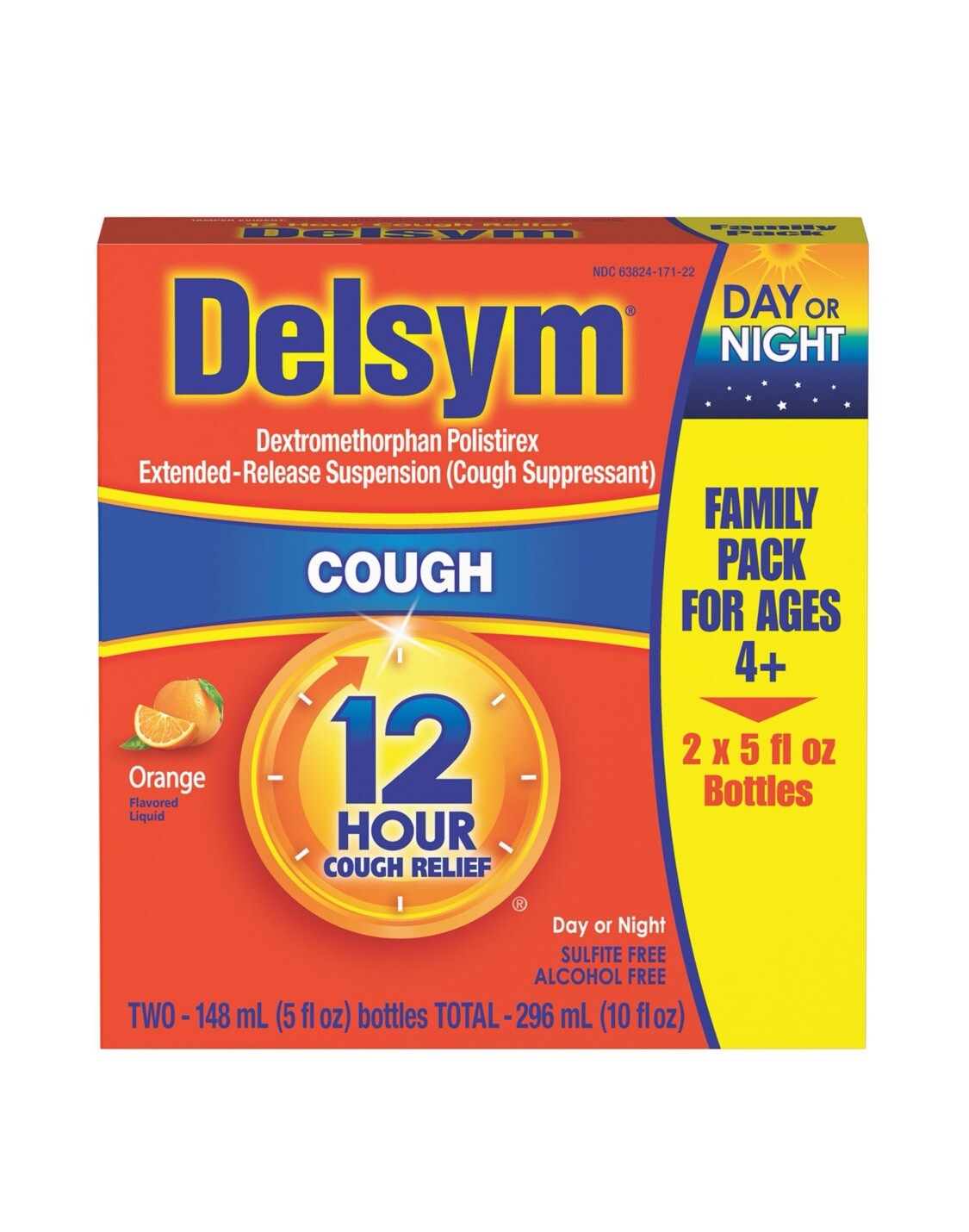 Delsym Cough Suppressant Alcohol Free Orange Flavored Liquid- 2 Pack, 5 ounces