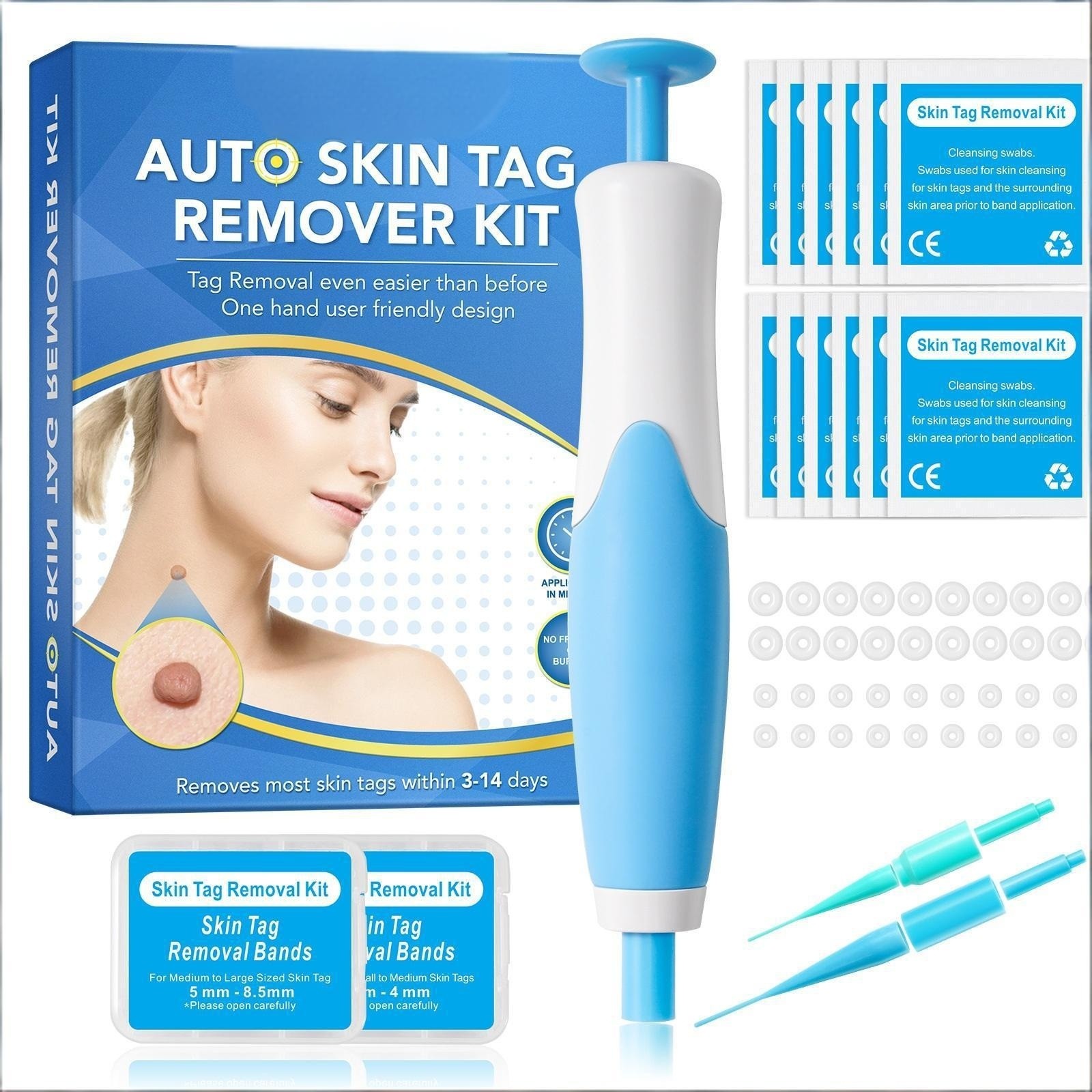 Skin Tag Removal Kit with Bands & Applicator for Small Areas, Blue/Orange