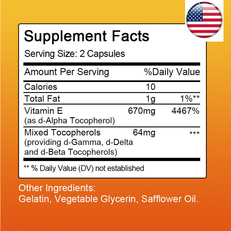 2X Vitamin E 670mg 120 Softgels | Vit E Capsules for Hair Skin Nail Face Health