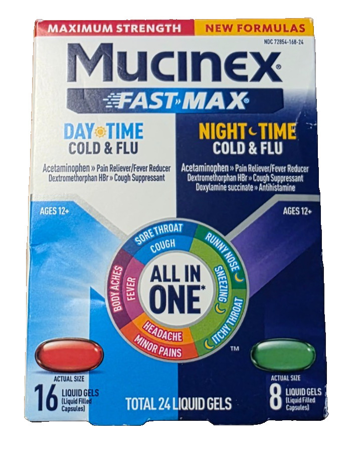 MUCINEX FAST-MAX Liquid Gels Day Night Cold & Flu 24hr 24 ct. – EXP: MAY 2027