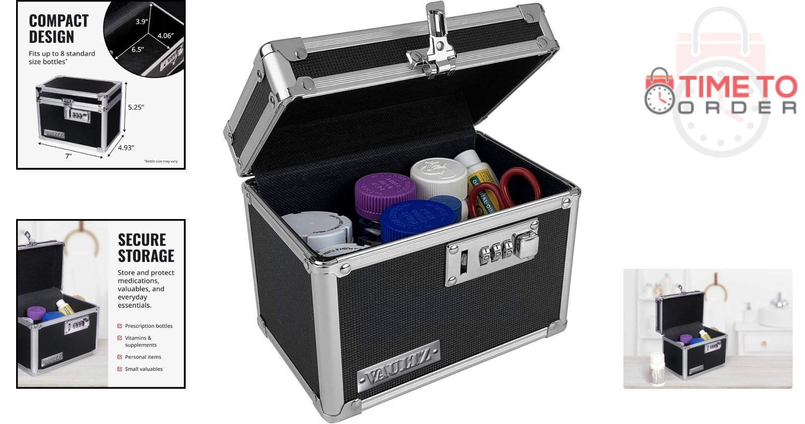 Secure Combination Lock Box Small Metal Safe for Medications Valuables Black