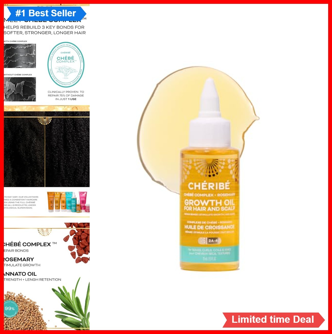 Hair Growth Oil Rosemary Chebe Complex Annatto Scalp Treatment 2.5 fl oz