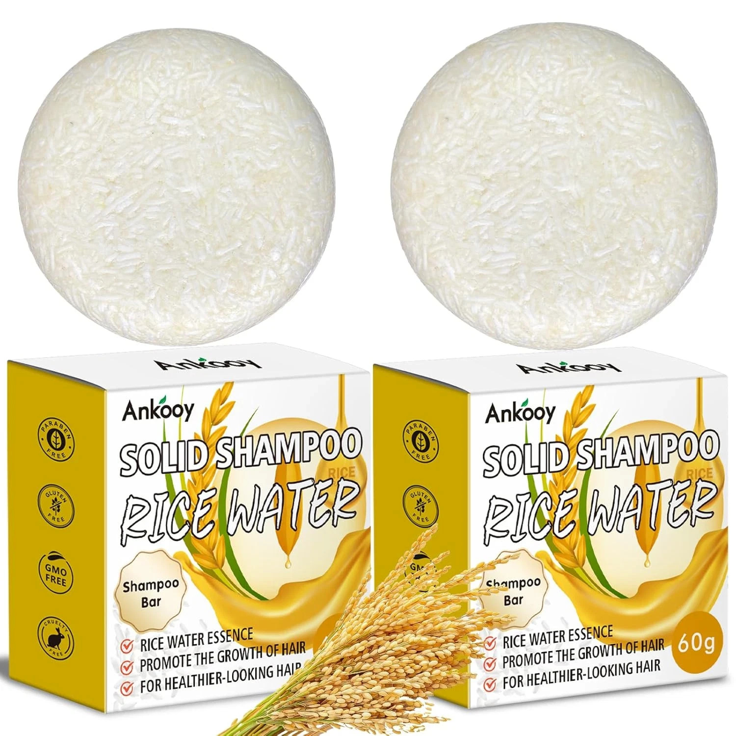 2 Pack Rice Water Shampoo Bar for Hair Growth,Deep Cleansing Rice Shampoo Bars,S