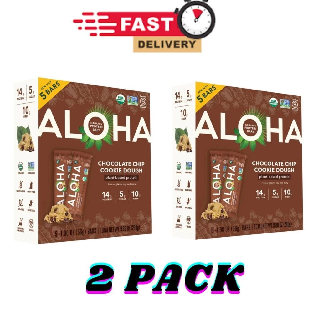 ALOHA Plant Based Protein Bars,Chocolate Chip Cookie,14g Protein (Pack of 2)