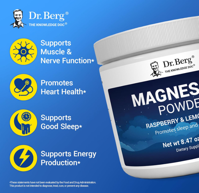 Dr. Berg Magnesium Glycinate Powder, Raspberry Lemon, 50 Servings