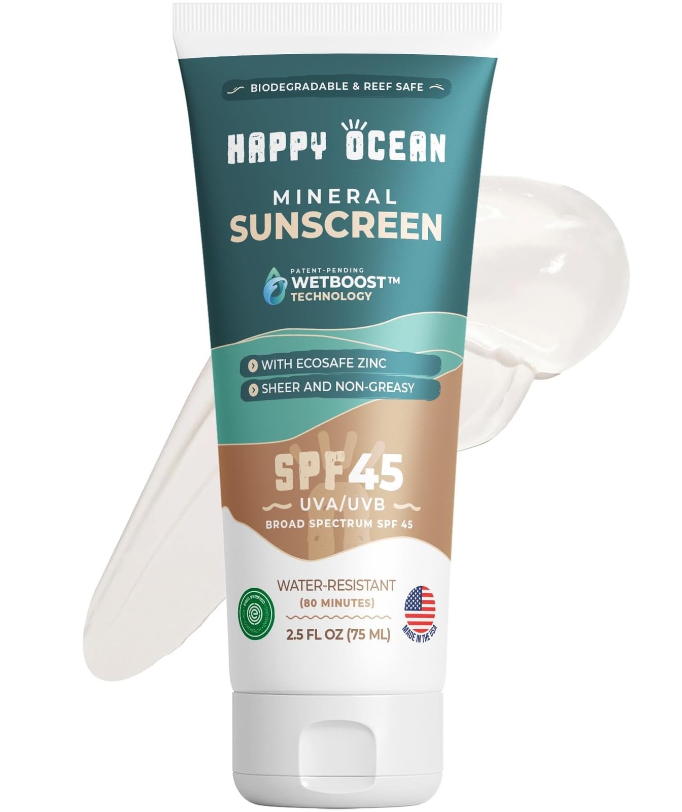 SPF 45 Biodegradable Reef Safe Sunscreen for Face & Body, Non-Nano Zinc Oxide…