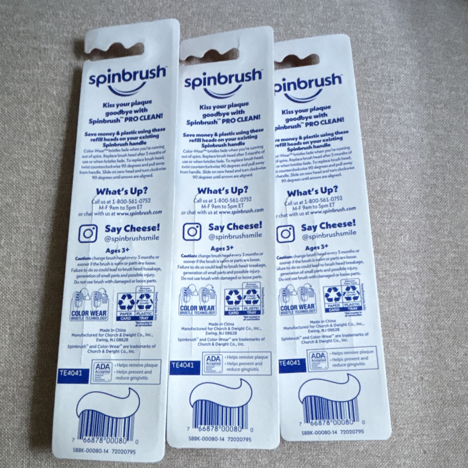 Spinbrush Pro Clean Rotating Replacement Heads Soft Bristles 3-Pack