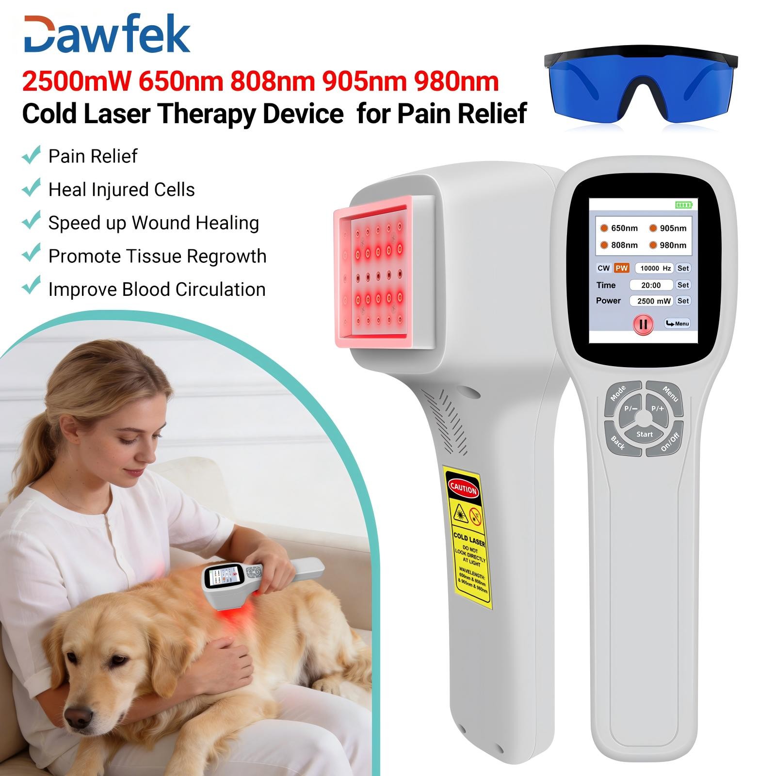 2.5W 650nm 808nm 905nm 980nm Deep Tissue Cold Laser for Post Surgery Recovery