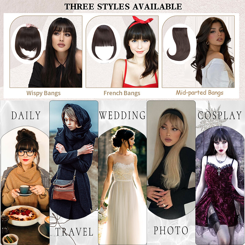Neat Bangs Clip in on Fringe Hair Extensions Thick Thin As Human Front Hairpiece