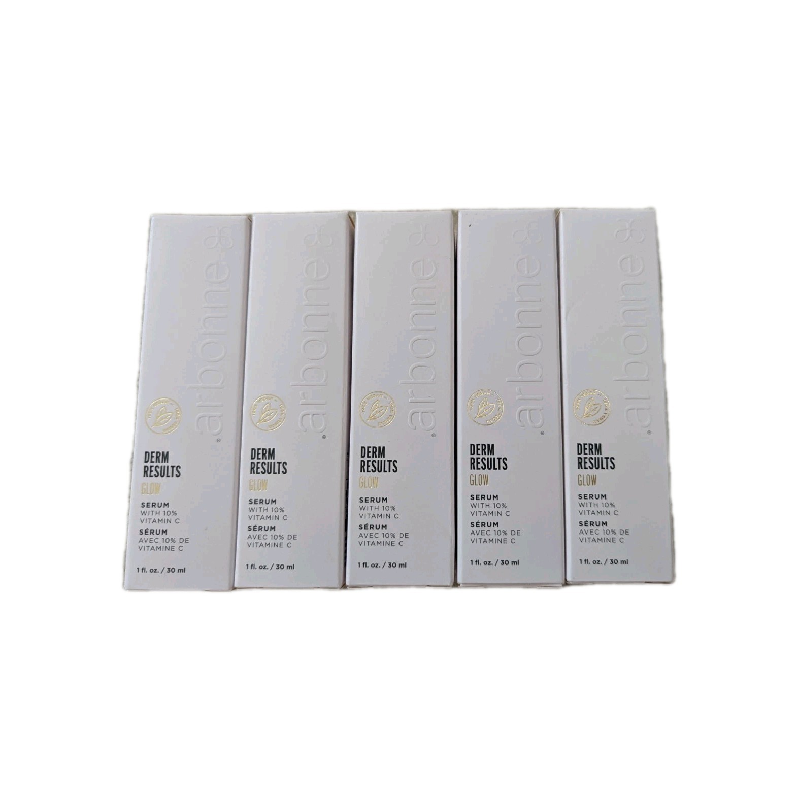 LOT Of 5 Arbonne DermResults Glow Serum with 10% Vitamin C 1 fl oz / 30 ml NIB