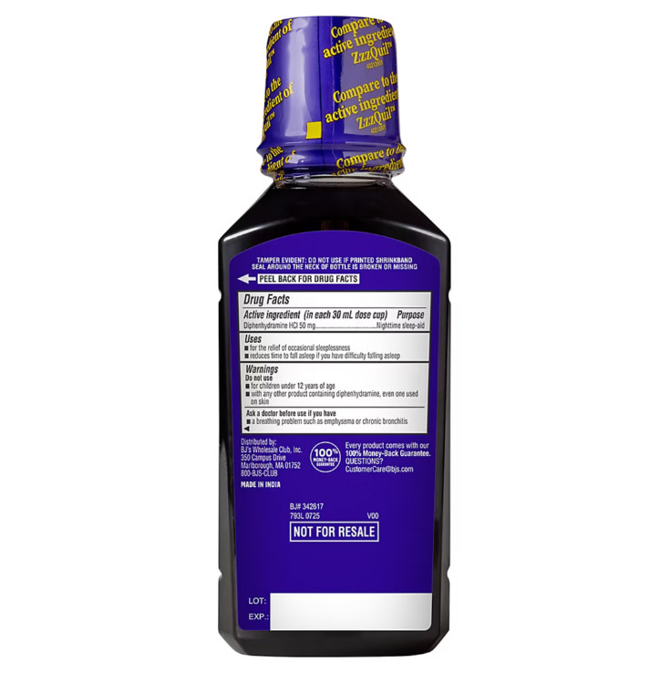 Berkley Jensen Night Time Sleep Aid Diphenhydramine HCl 50mg Liquid, 3 PACK