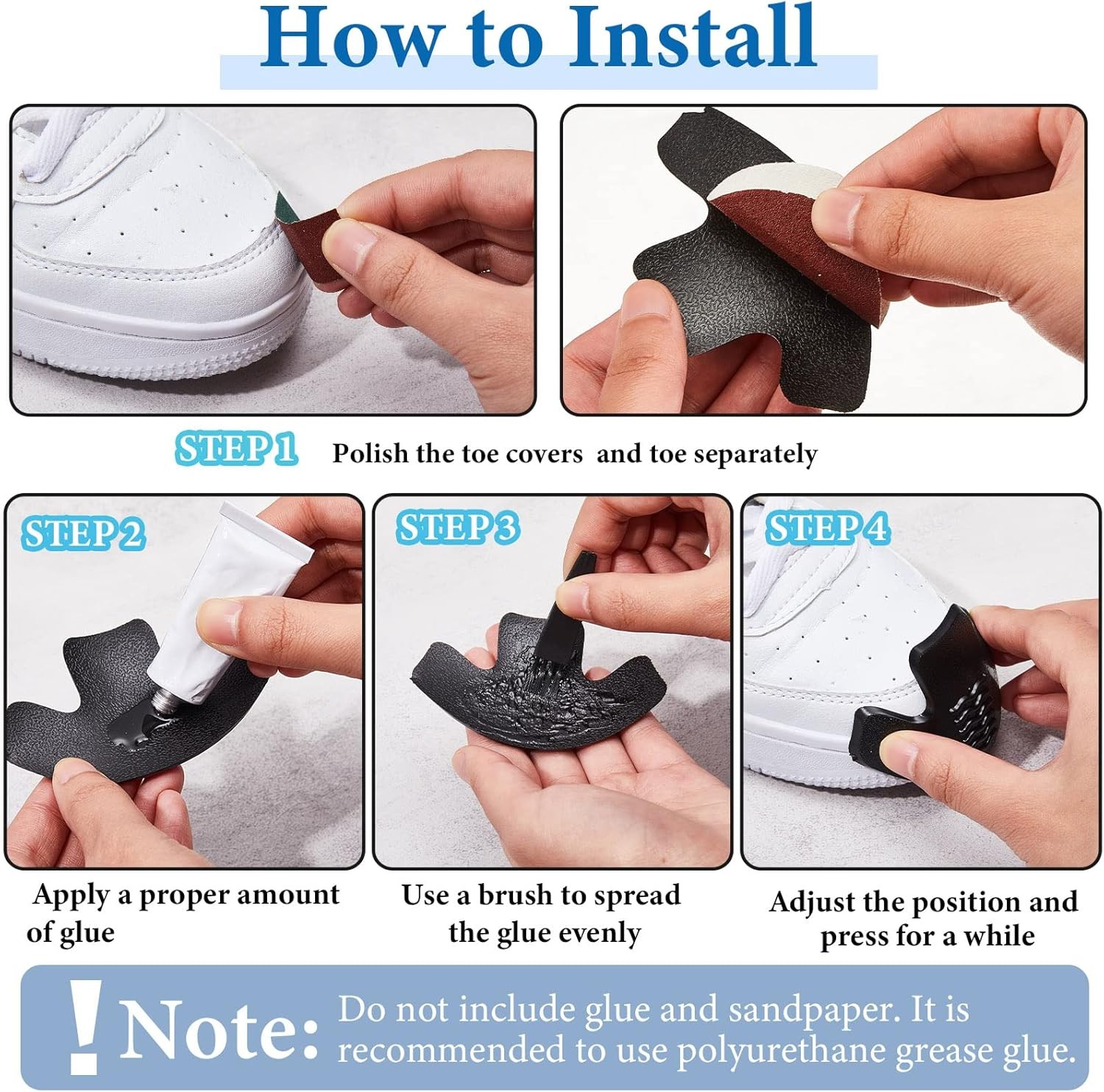 Geyoga 8 Pcs Toe Guards for Boots Protectors Work Foot Rubber Shoes Black