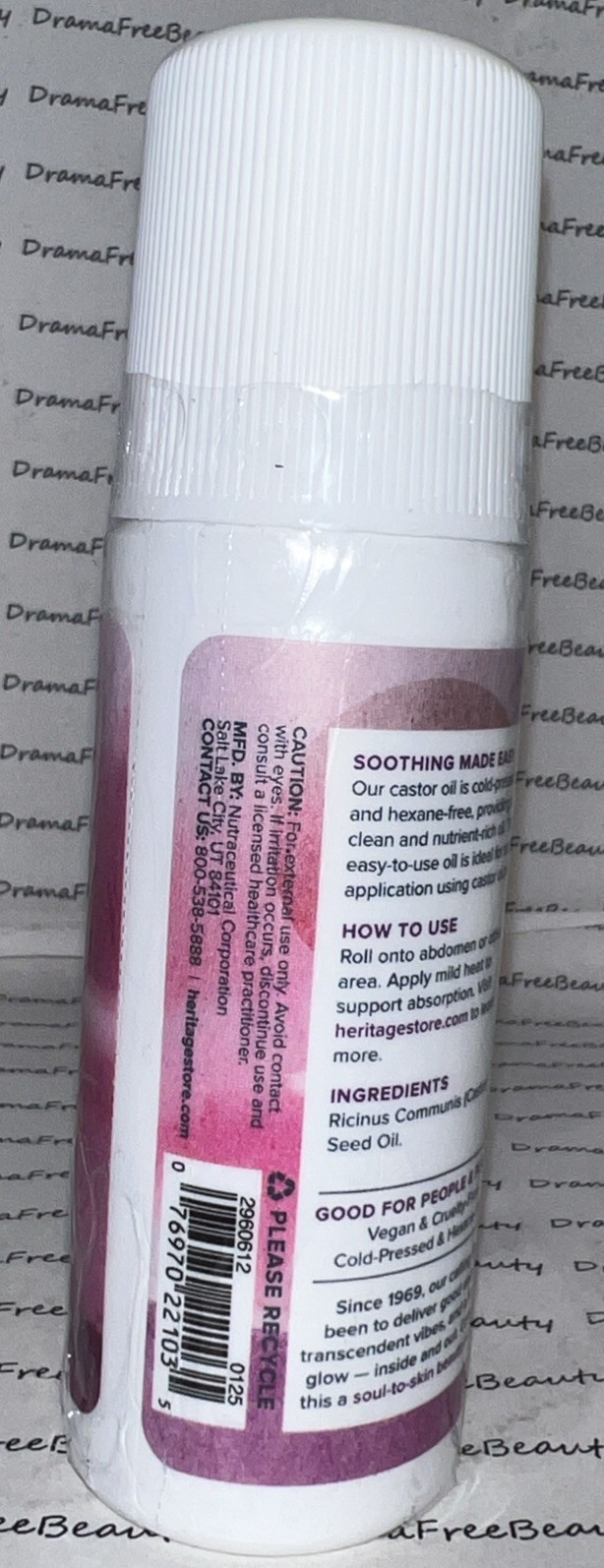 Heritage Store 100% Cold-Pressed Castor Oil Roll-On Treatment 3 fl.oz. BN Sealed