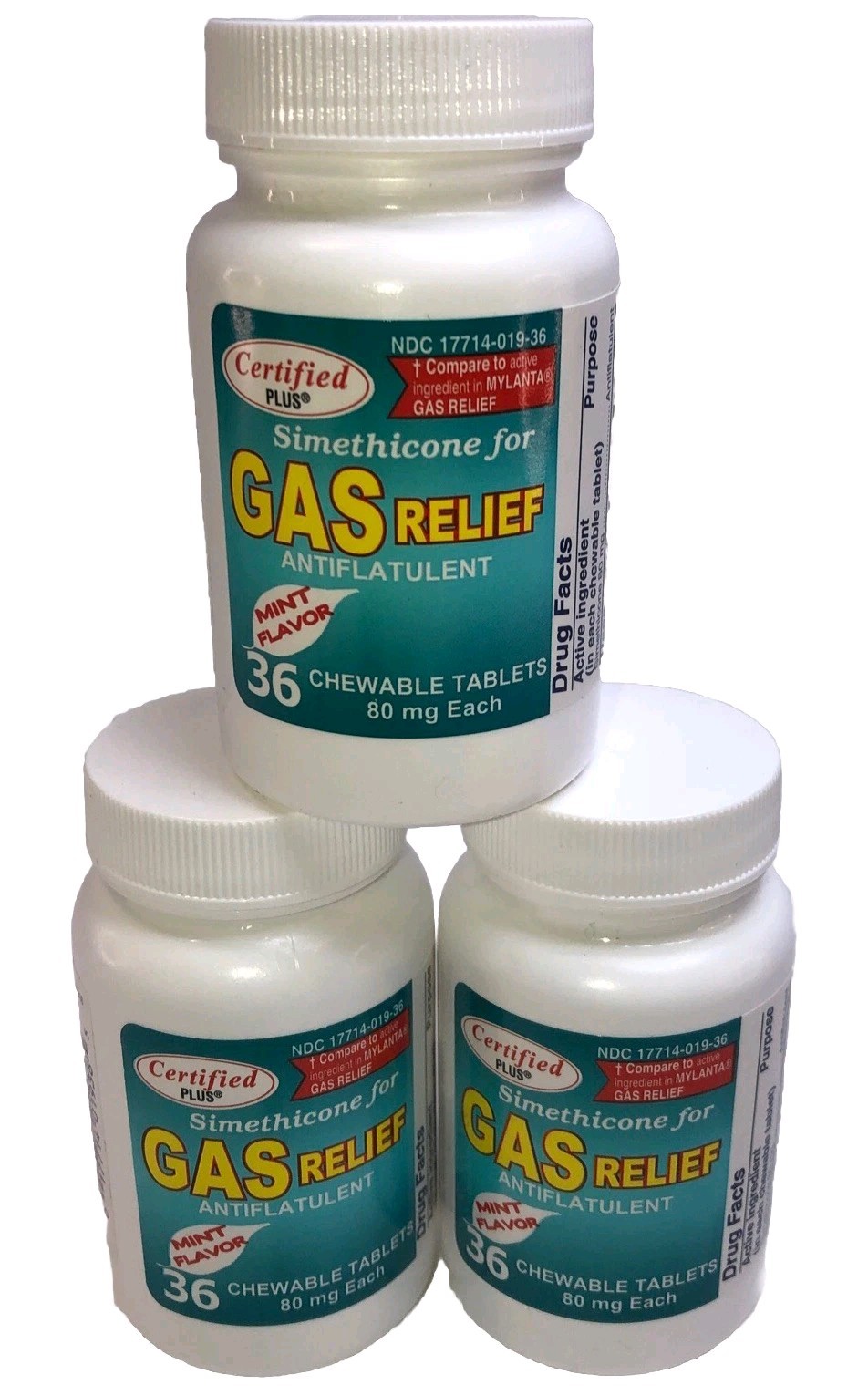 3 Assured Simethicone Gas Relief Chewable Tablets 80mg Anti-Gas Bloating 108ct