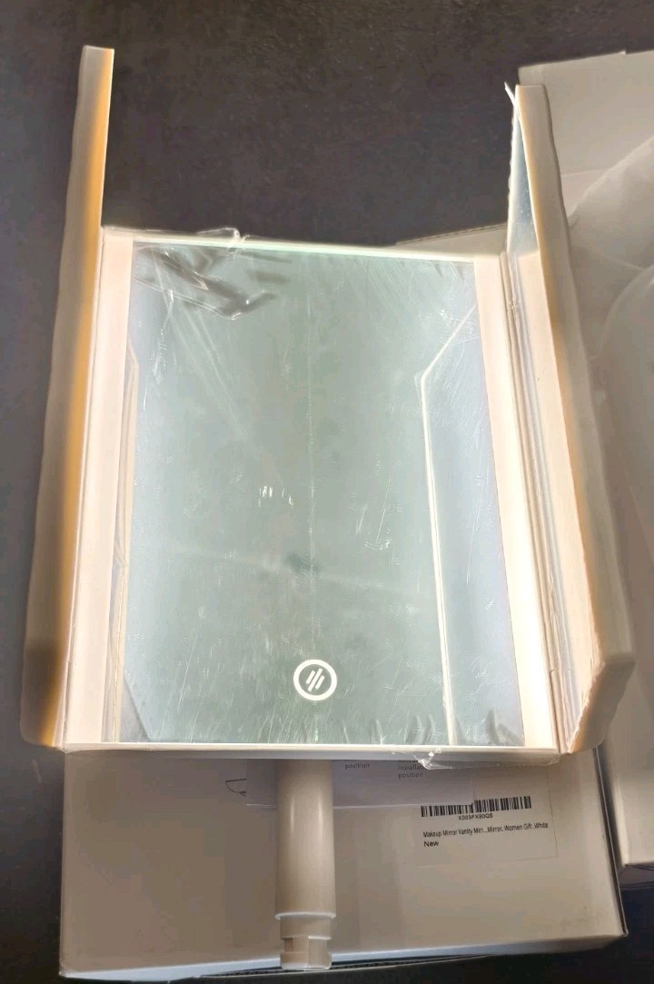 LED Lighted Magnifying Tri-Fold Tabletop Makeup Mirror White Touch USB