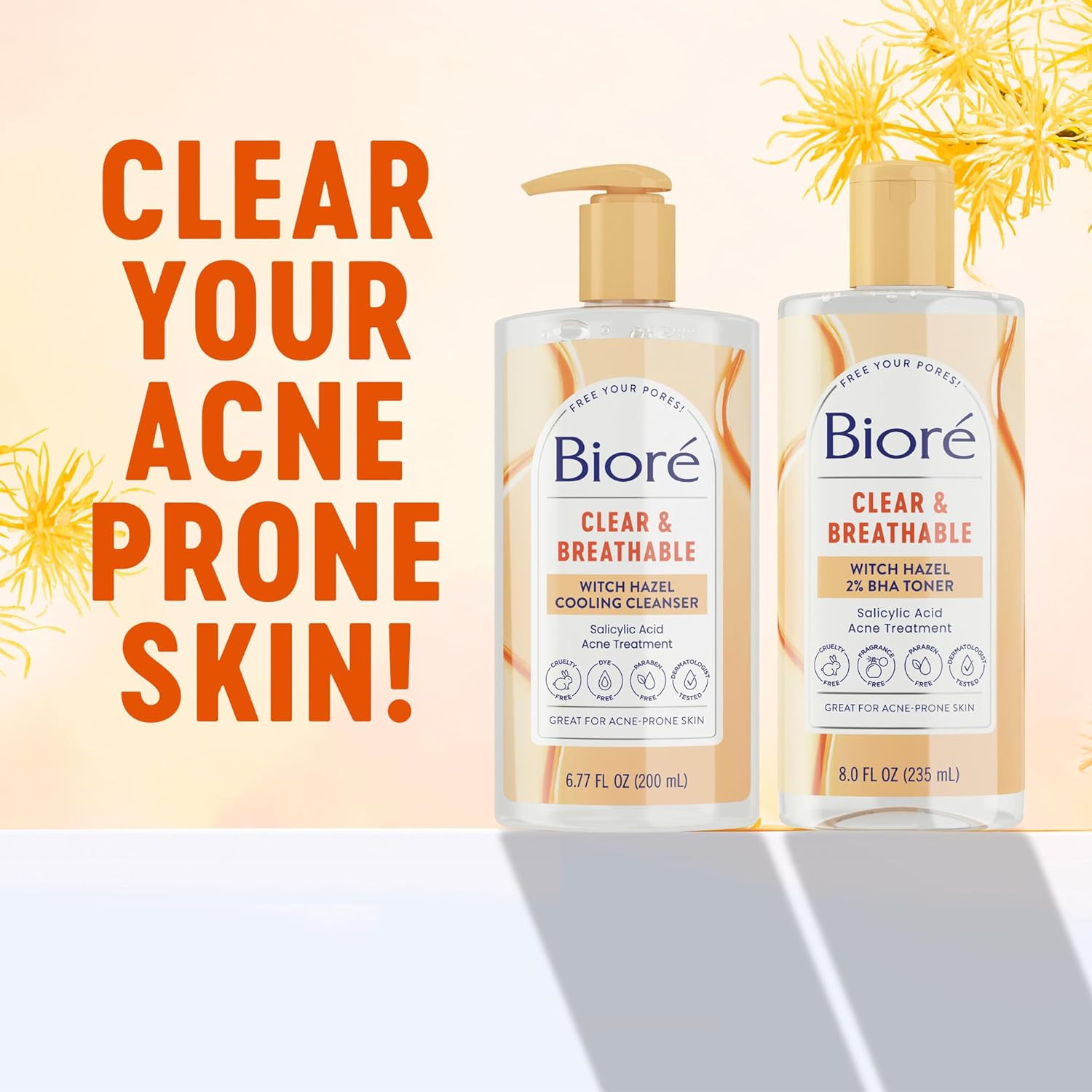 Biore Clear & Breathable Cooling Cleanser with Witch Hazel, Acne Treatment for F