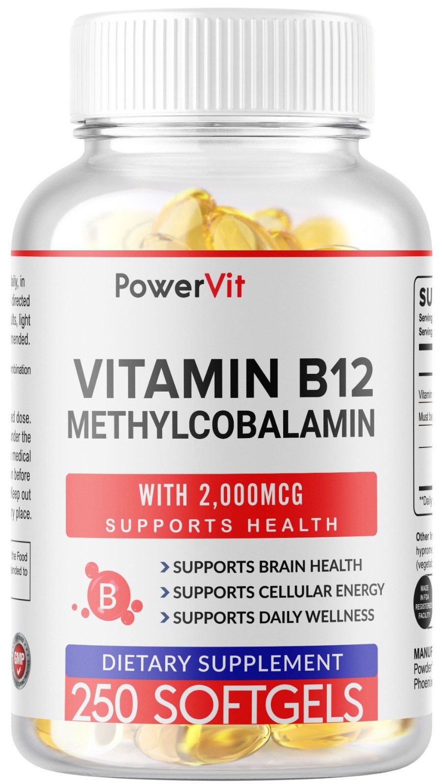 Vitamin B12 Methylcobalamin 2000mcg 250 Capsules USA Non-GMO
