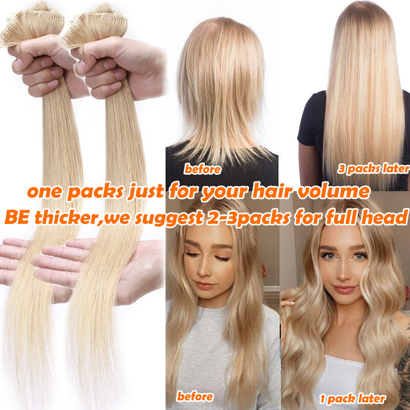 Clip In 100% Real Hair Extensions Remy Human Hair Full Head 8 PIECES 18CLIPS SUA