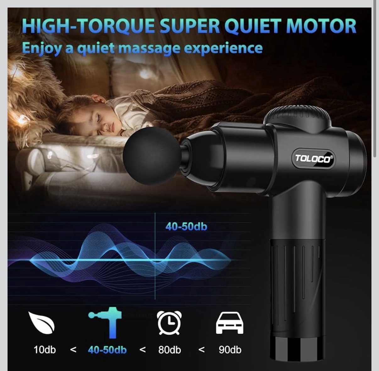 TOLOCO Deep Tissue Massage Gun for Muscle Pain Relief Quiet Percussion Massager
