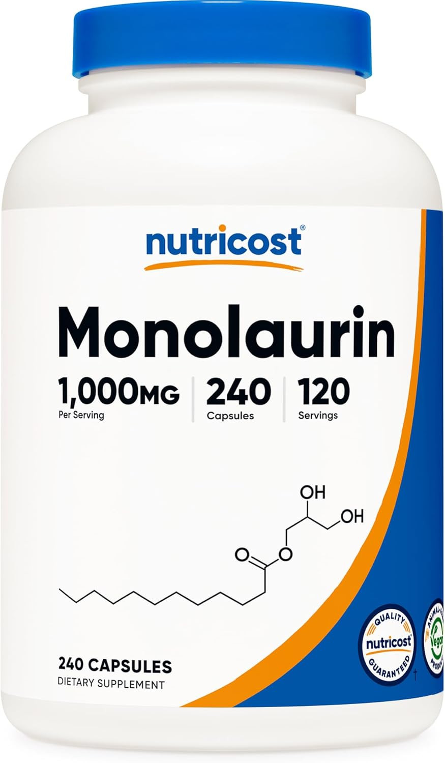 Monolaurin 1000 mg (120 Servings, 240 Capsules) | Gluten-Free, GMO-Free, Vegan