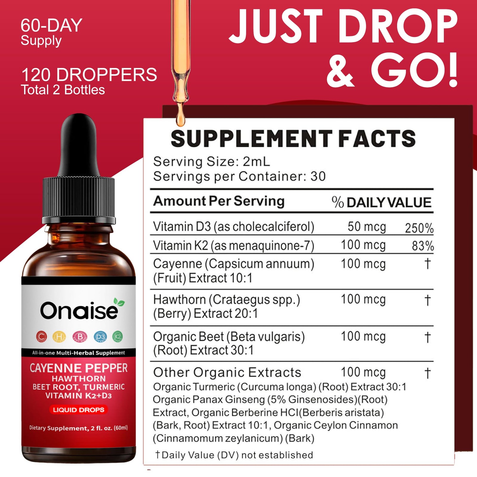 Cayenne Pepper Drops,2 Pack Cayenne Supplement with Hawthorn Berry, Vitamin D…
