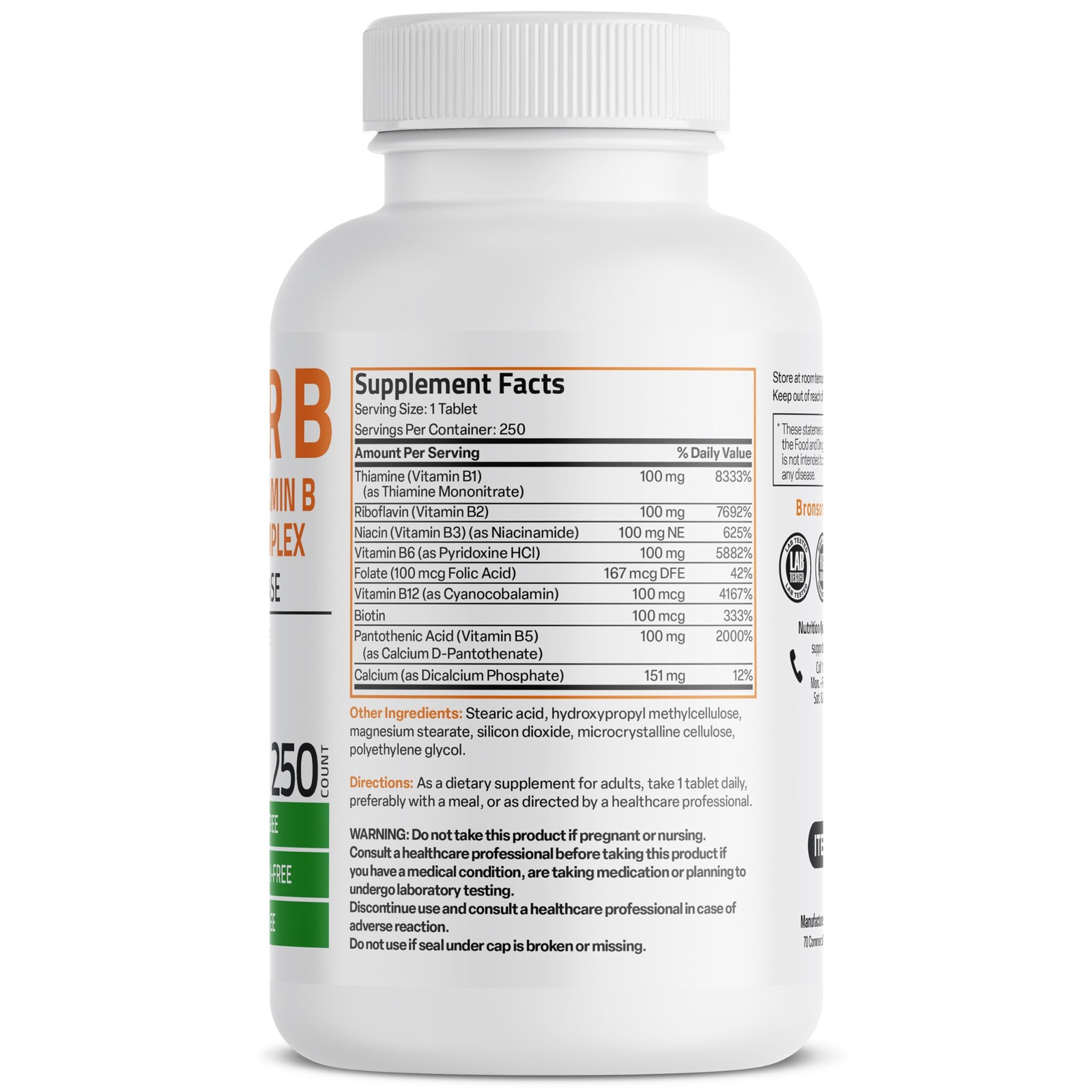 Bronson Super B 100 Vitamin B Complex Sustained Release 250 Count (Pack of 1)