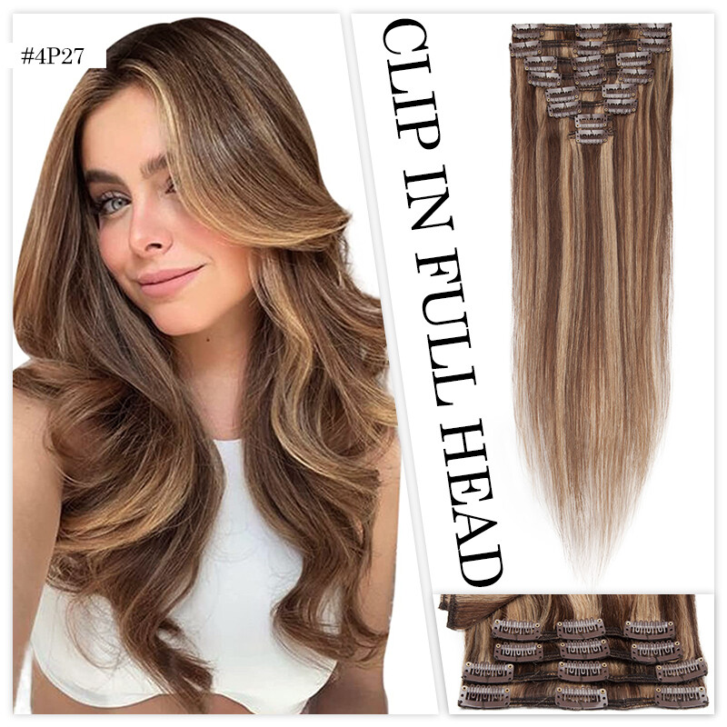 CLEARANCE Clip in Real Remy 100% Human Hair Extensions 8Pieces 18Clips Full Head