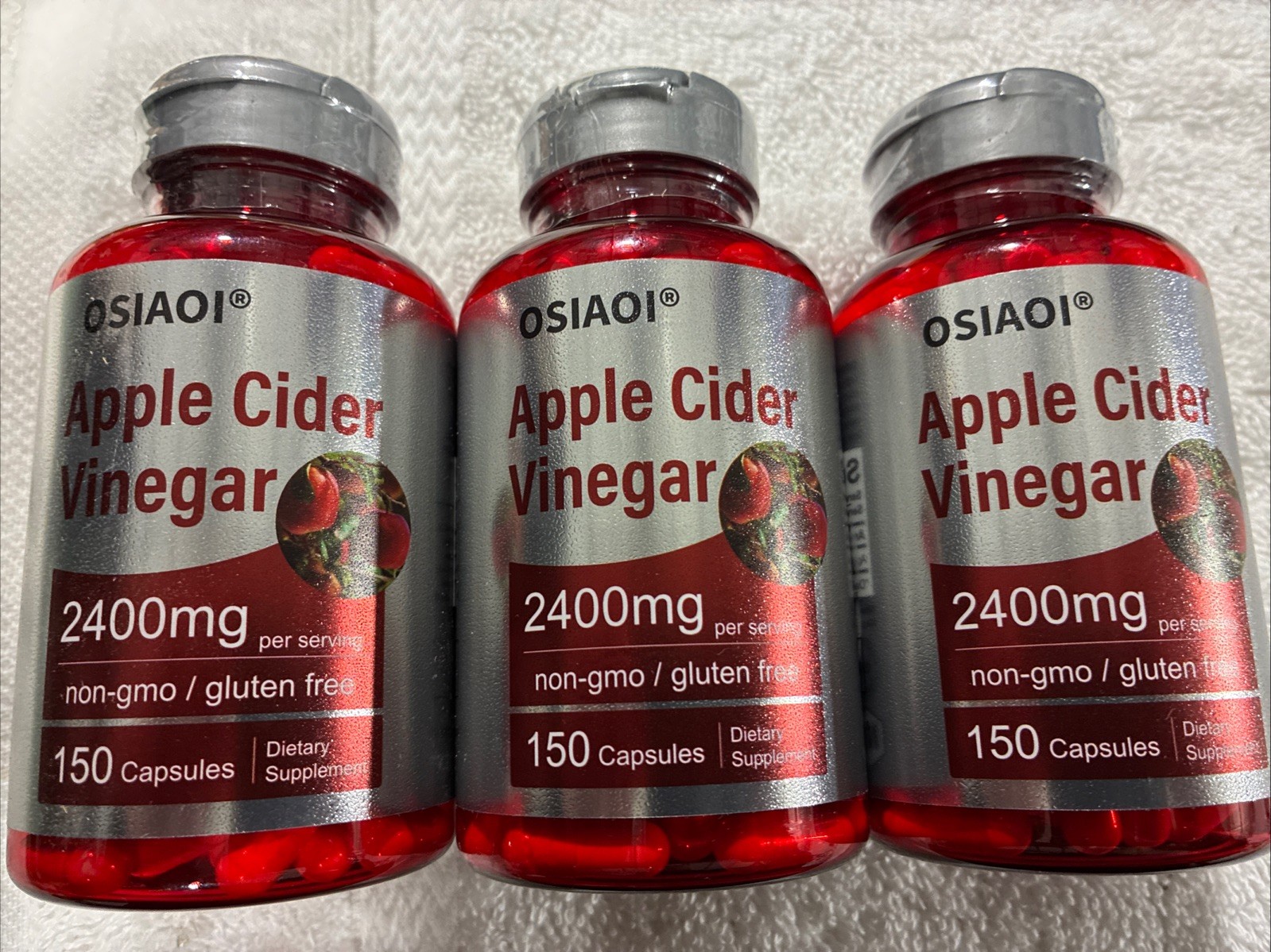 3X Apple Cider Vinegar 2400mg 150 each (450 Total) Caps Non-GMO/Gluten Free