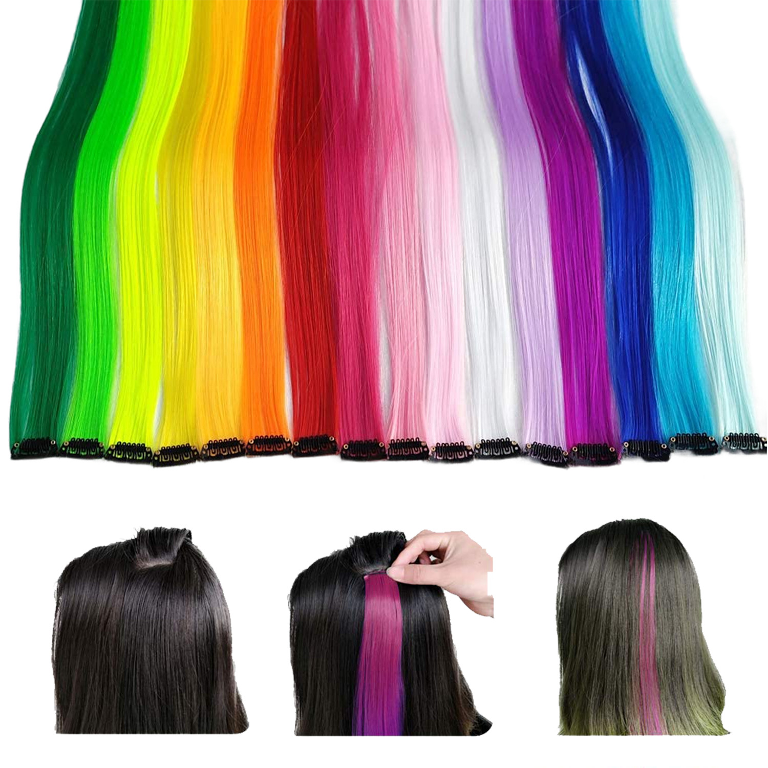 10PCS Multi-Colors Party Highlight Colorful Synthetic Clip In Hair Extensions US