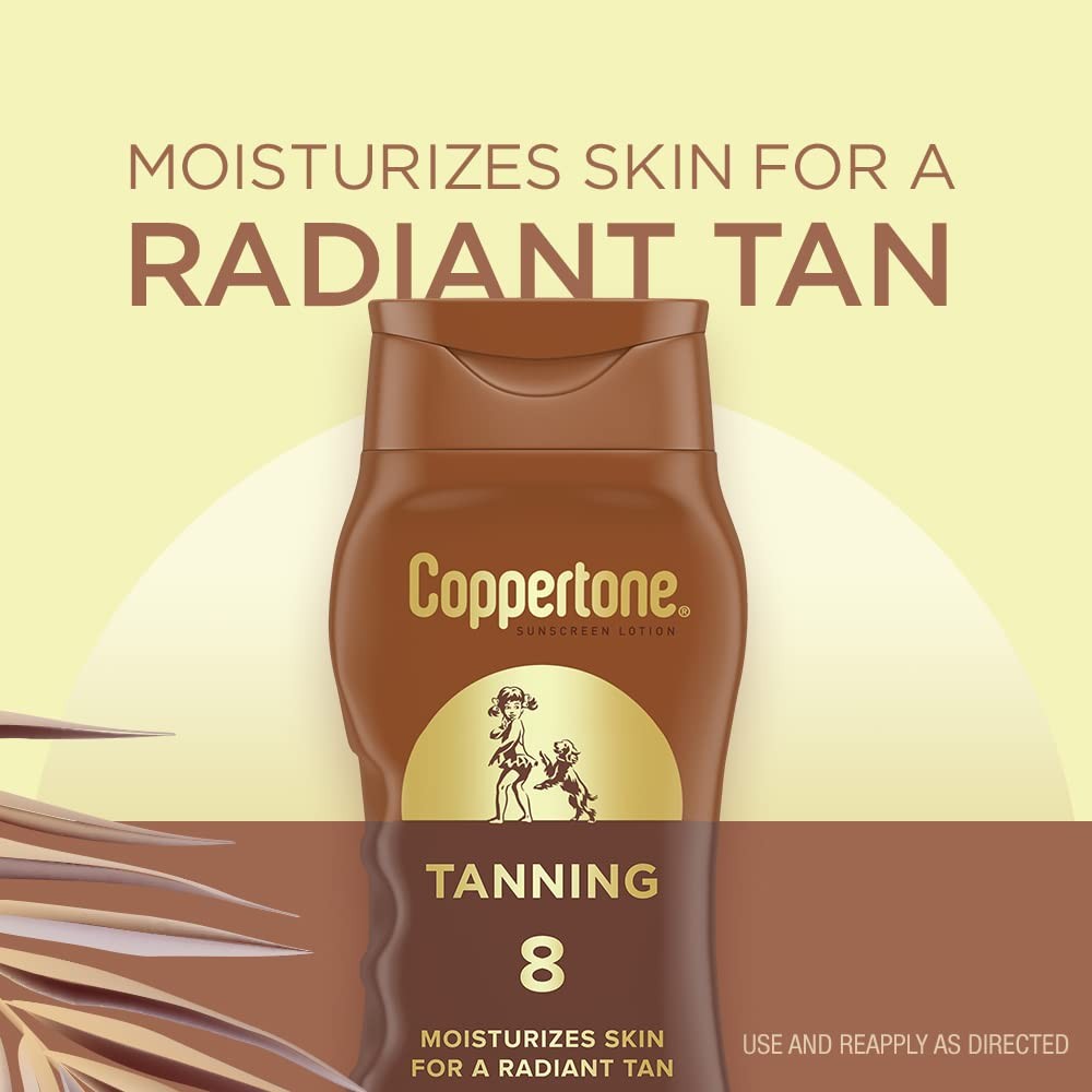 Coppertone Sunscreen Tanning Lotion SPF 8, 8 Fl Oz (Pack of 2), Brown