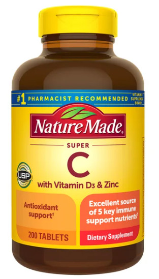 Nature Made Super C 200 Tablets Exp 01/27 w/ Vitamin D3, A & Zinc Immune Support